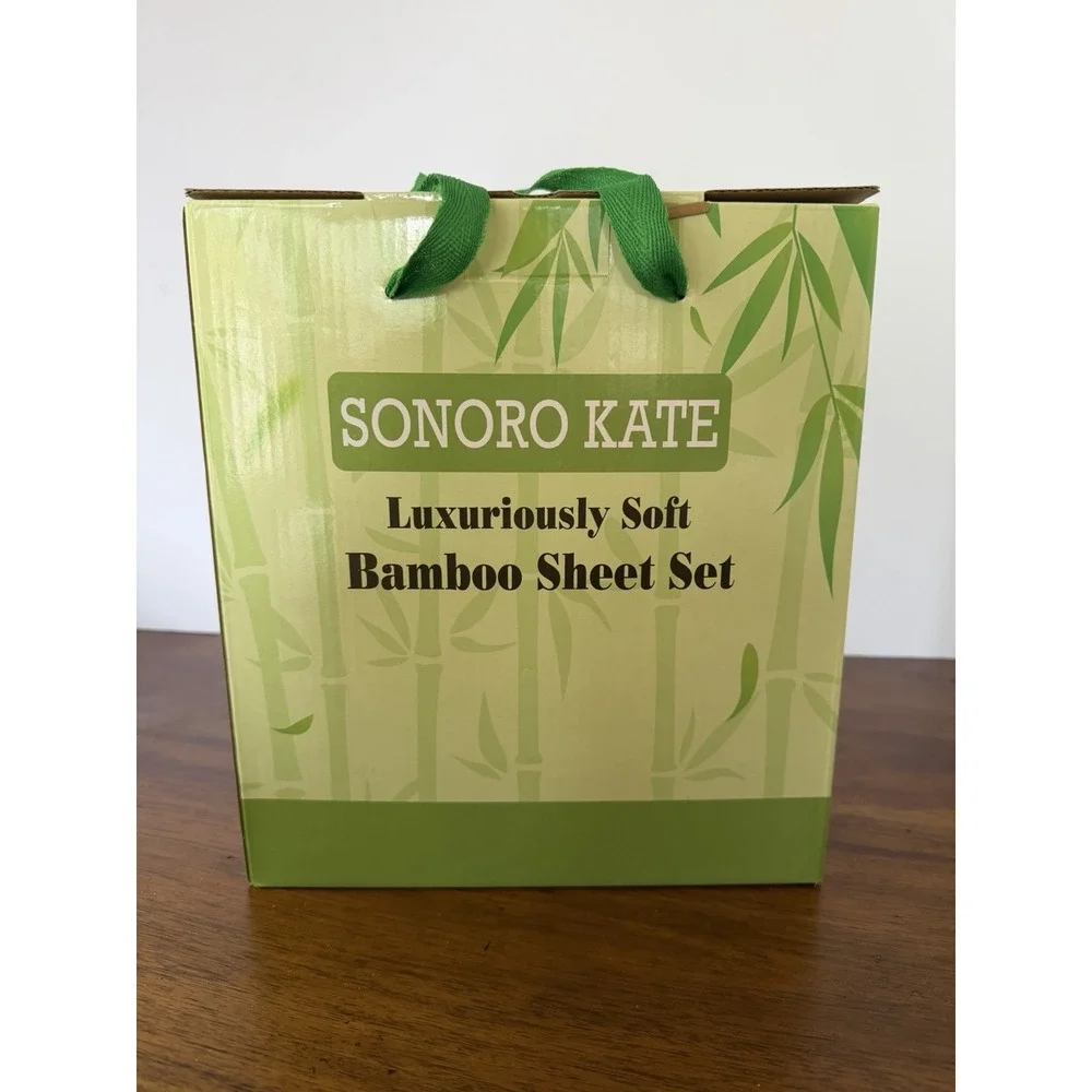 Sonoro Kate Luxuriously Soft Full Bamboo Sheet Set Beige Breathable 6 Pc NIB